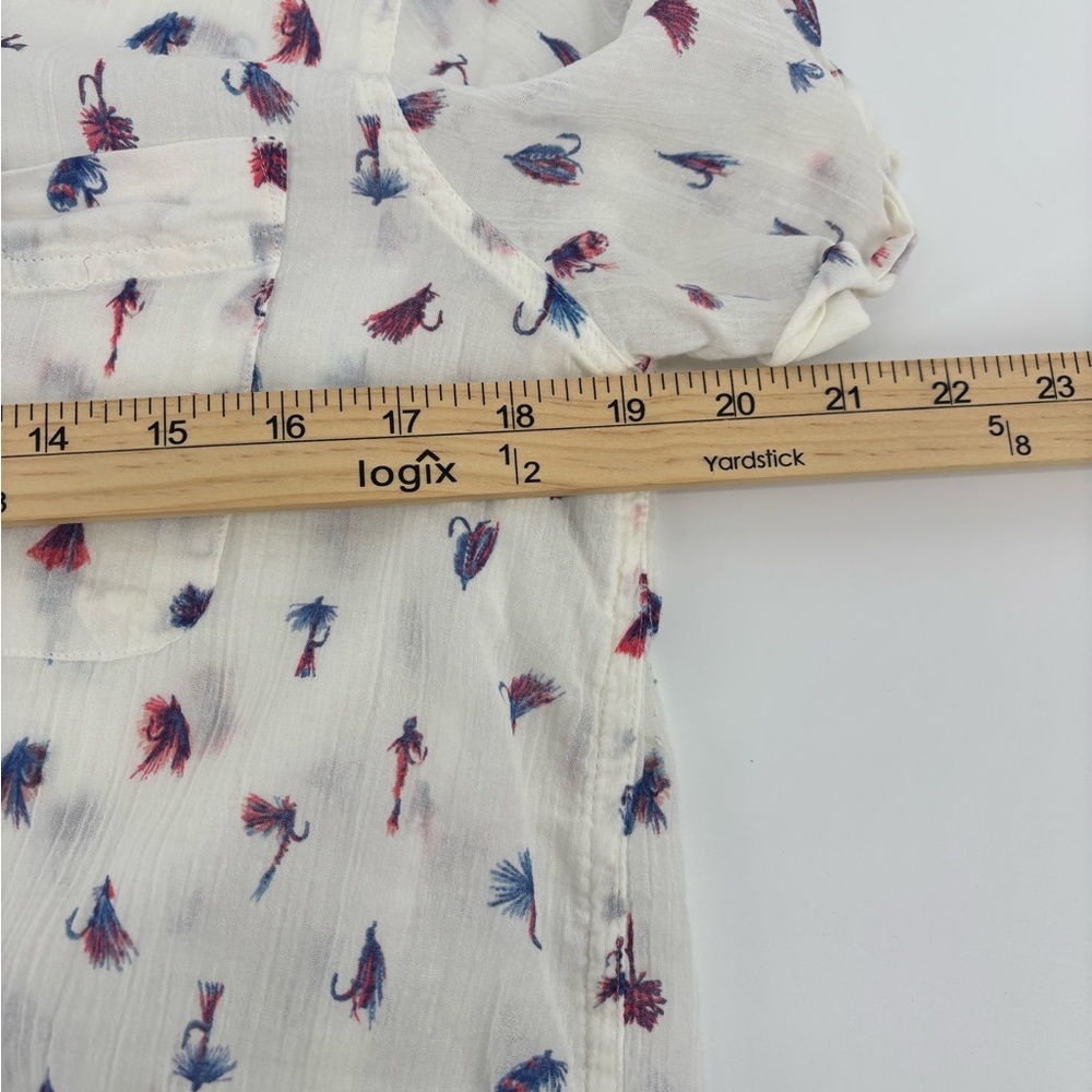 Eddie Bauer Women's L Fly Fishing Lure Print Shirt Short Sleeve Cotton White - Picture 4 of 7
